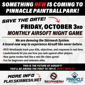 TICKET: Pinnacle Monthly Airsoft Night Game - October 3rd 5-11pm